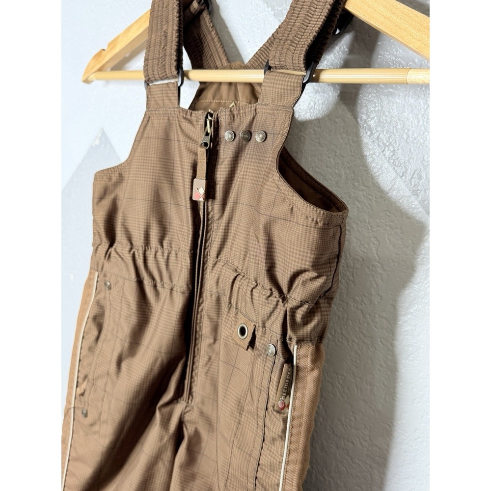Obermeyer Worker Bib Pant Boys 4 Brown Plaid Insulated Snow Ski Bib I-Grow - Picture 9 of 15